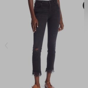 Free People Black Great Heights Frayed Skinny Crop Jeans Size 25